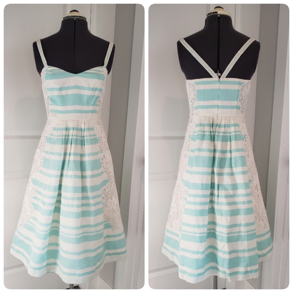 Anthropologie Dresses & Skirts - Sailor Style Mint and White Lace Striped Dress